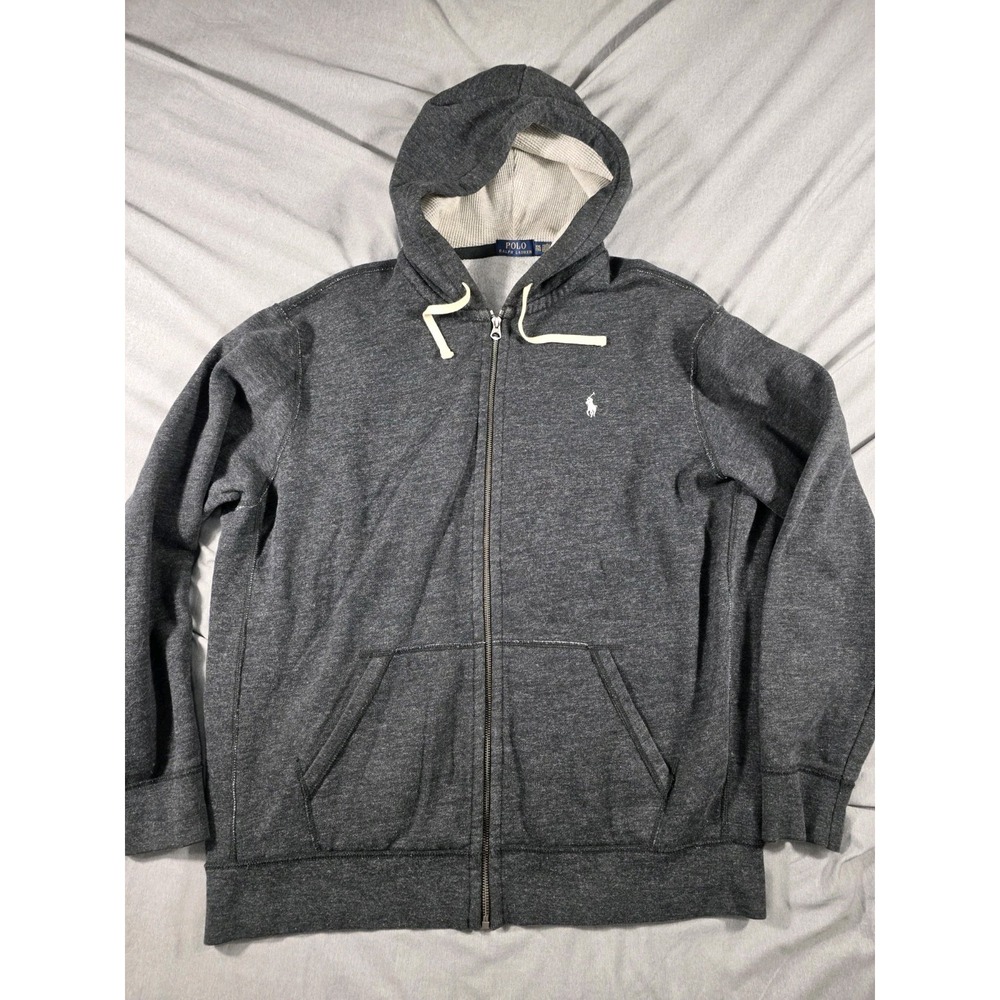 Polo Ralph Lauren Mens 2XL Heavy Thick Fleece Full Zip Hoodie Heathered Black